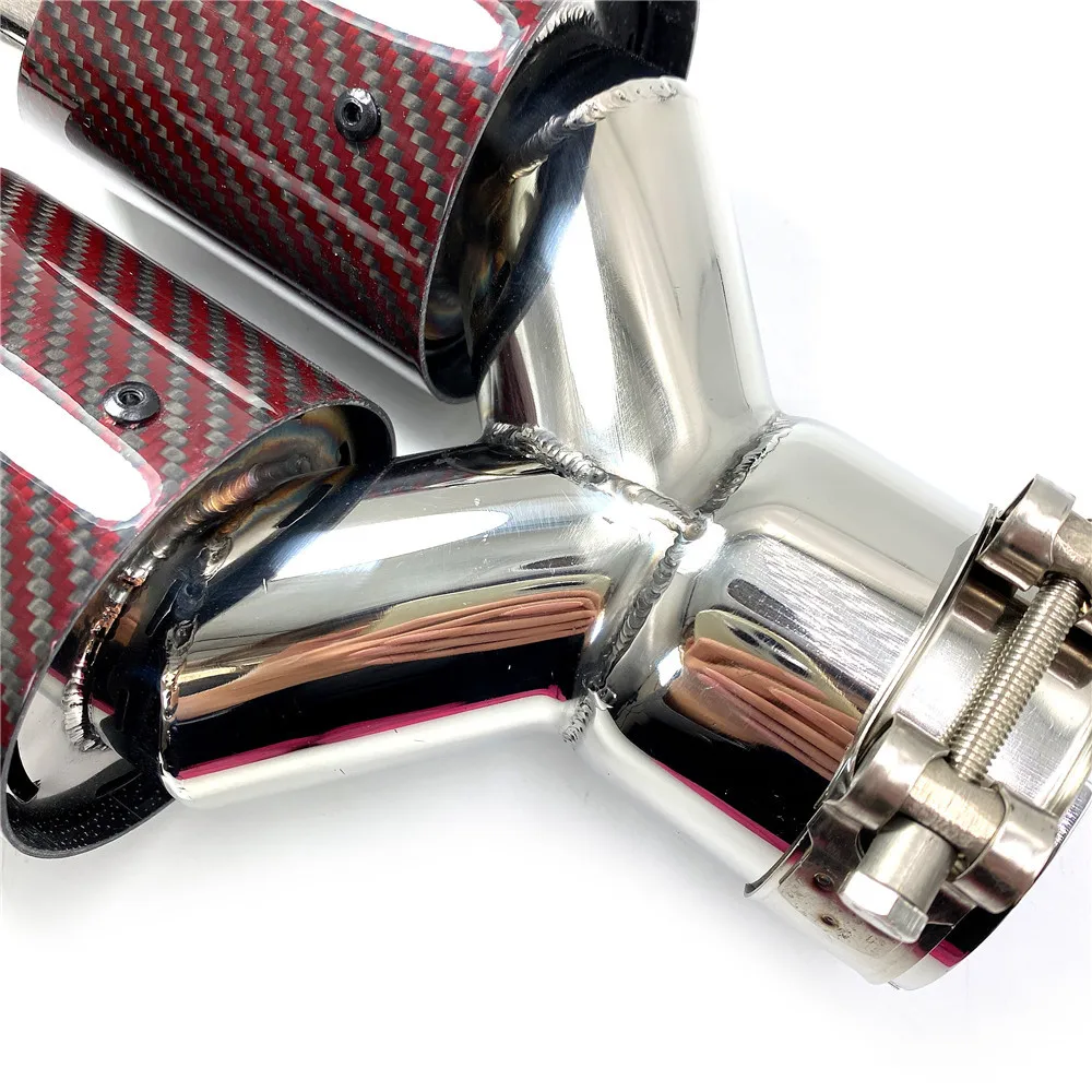 Car Modification Remus Universal Dual Sandy Automobile Exhaust Pipe Muffler Tip Red Carbon Fiber Series