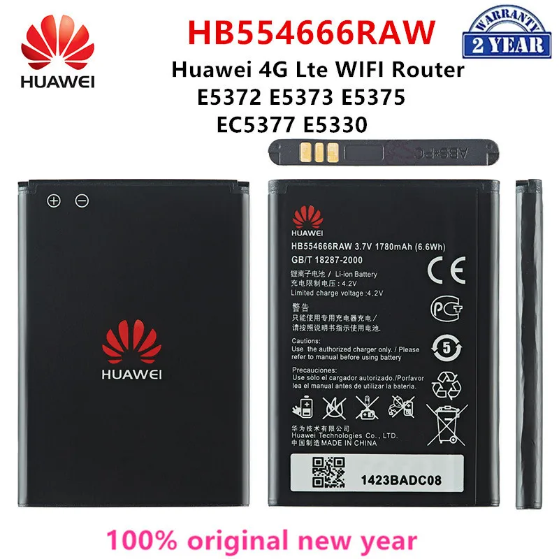 100% Оригинальный аккумулятор Huawei HB554666RAW 1780 мАч для маршрутизатора HUAWEI 4G Lte E5372 E5373 E5375 EC5377 E5330 батареи