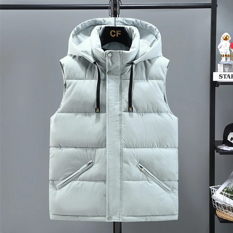 

2022 Men's Autumn and Winter Warm Cotton Vest Thick Solid Color Casual Hooded Vest