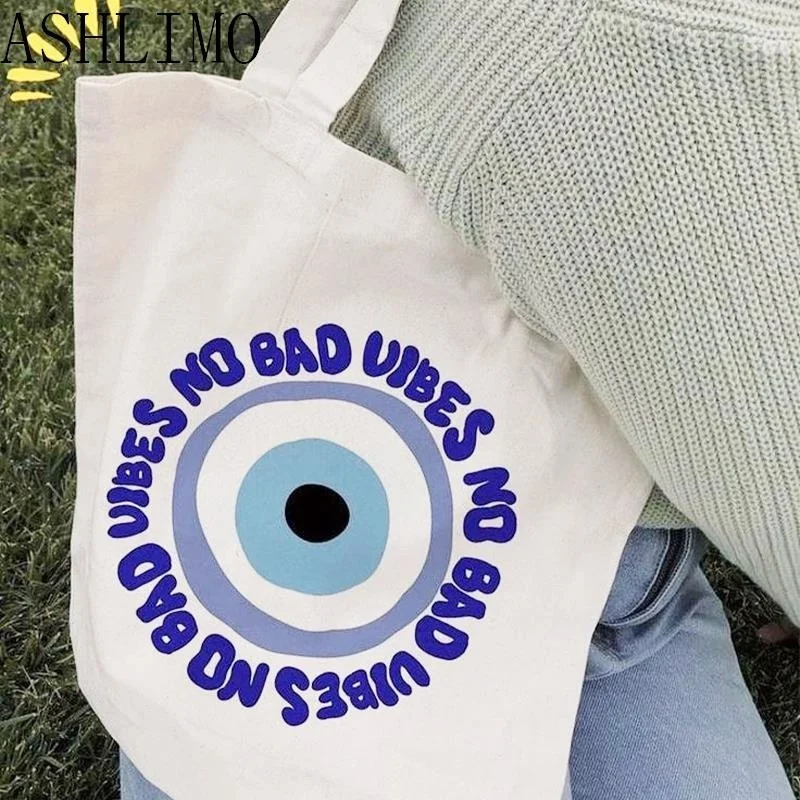 

Shoulder Bag Tote Handbag Turkish Blue Evil Eye Large Capacity Women Casual Shopping Canvas Bag Fashion Storage Student Bookbag