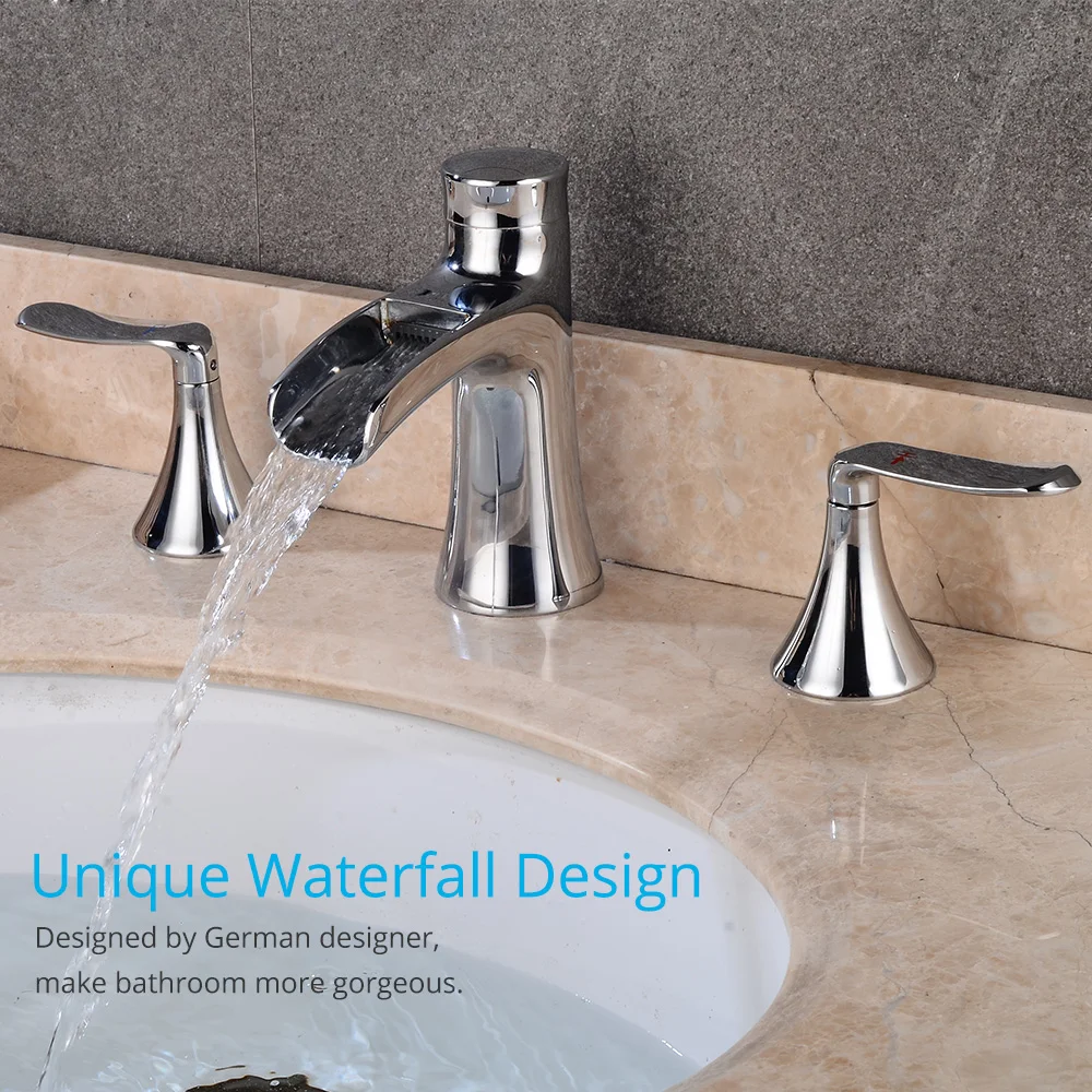 

SUMMER SALES Wovier 8-16 Inch Widespread Waterfall Bathroom Sink Faucet,Two Handle Three Hole Faucet Basin Mixer Tap with Drain