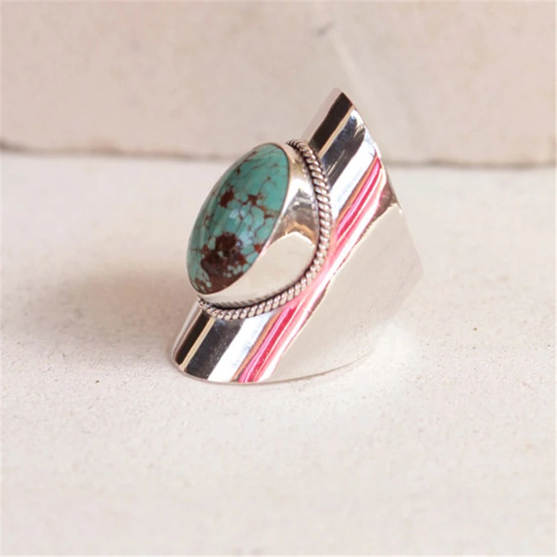 

Bohemia Style Inlaid Big Oval Green Blue Gem Ornament Ring for Women Natural Stone Fashion Knuckle s Jewelry Z3X729
