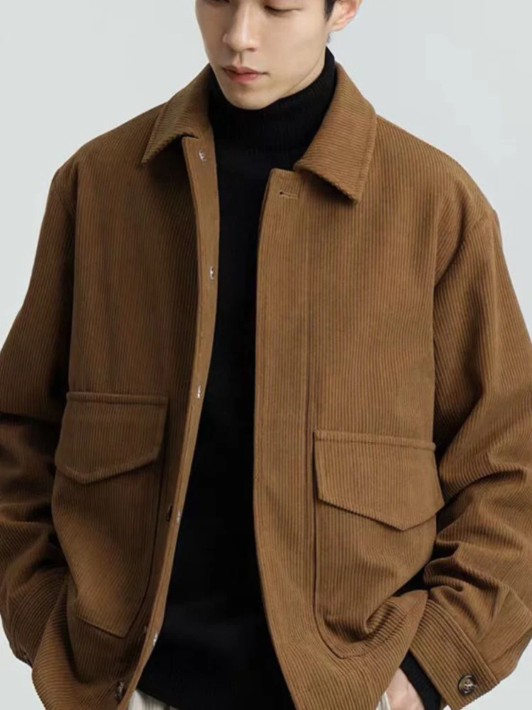 

Elegant Corduroy Jacket 2023 Spring Autumn Men's Vintage Preppy Korean Coat Casual Trend Jacket Cityboy Bomber Jacket