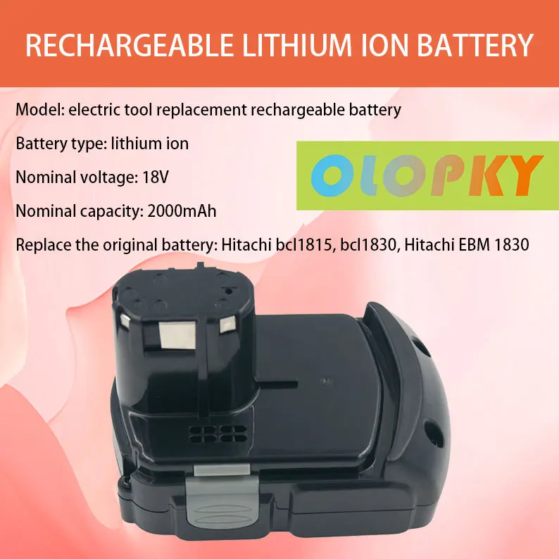 

Batterie de remplacement Lithium 18V, 2000mAh, Rechargeable pour Hitachi BCL1815 BCL1830 EBM1830 DS18DL DH18DL