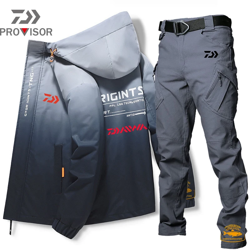 

Daiwa Men's Autumn Thin Hooded Fishing Suit Waterproof Windproof Mountaineering Clothing Windbreaker Outdoor Fishing Jacket Sets