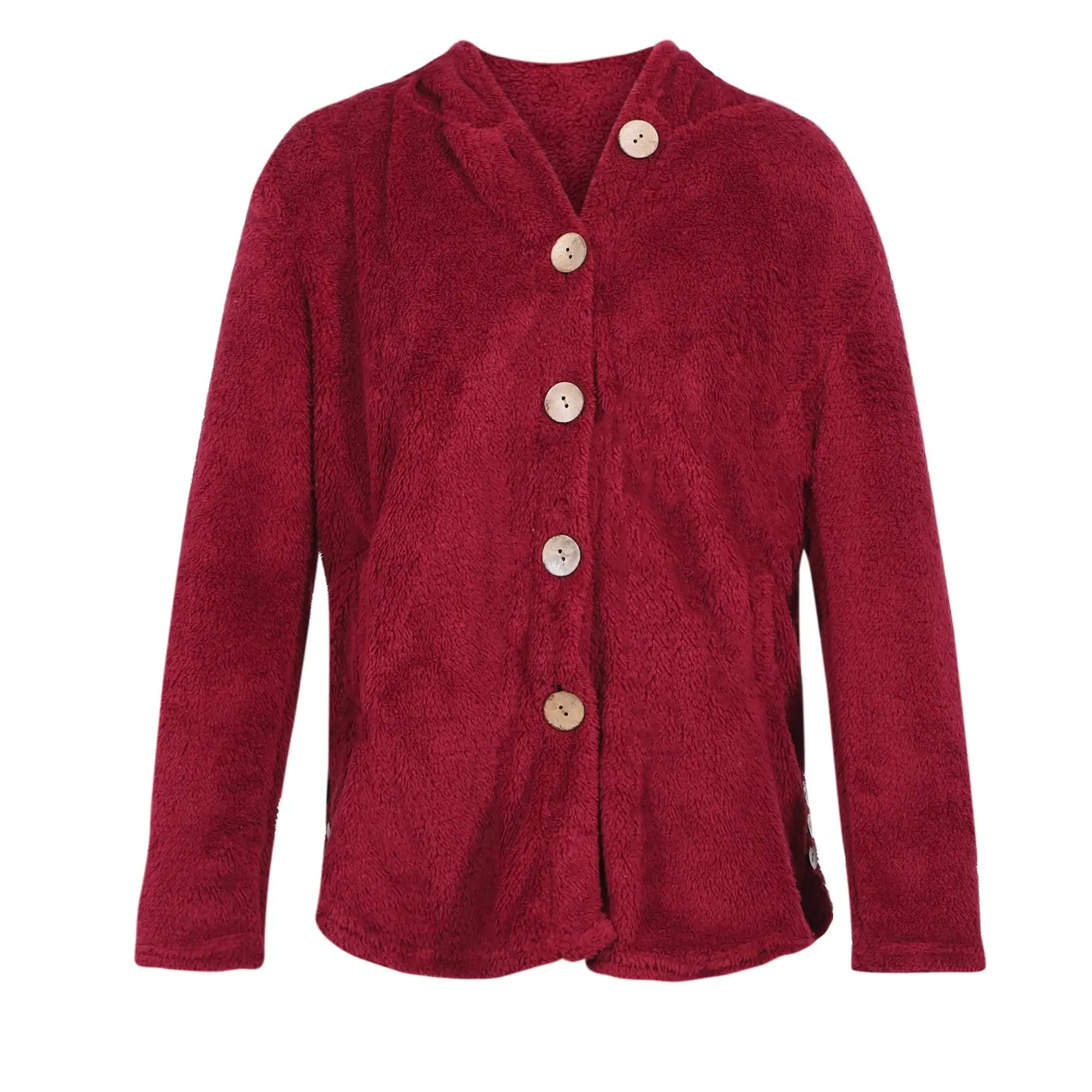 

Womens Coat Oversize Size Button Plush Tops Hooded Loose Cardigan Outwear Winter Jacket,Wine Red L