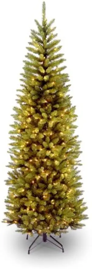 

National Tree Company Artificial Pre-Lit Slim Christmas Tree, Green, Kingswood Fir, White Lights, Includes Stand, 6.5 Feet