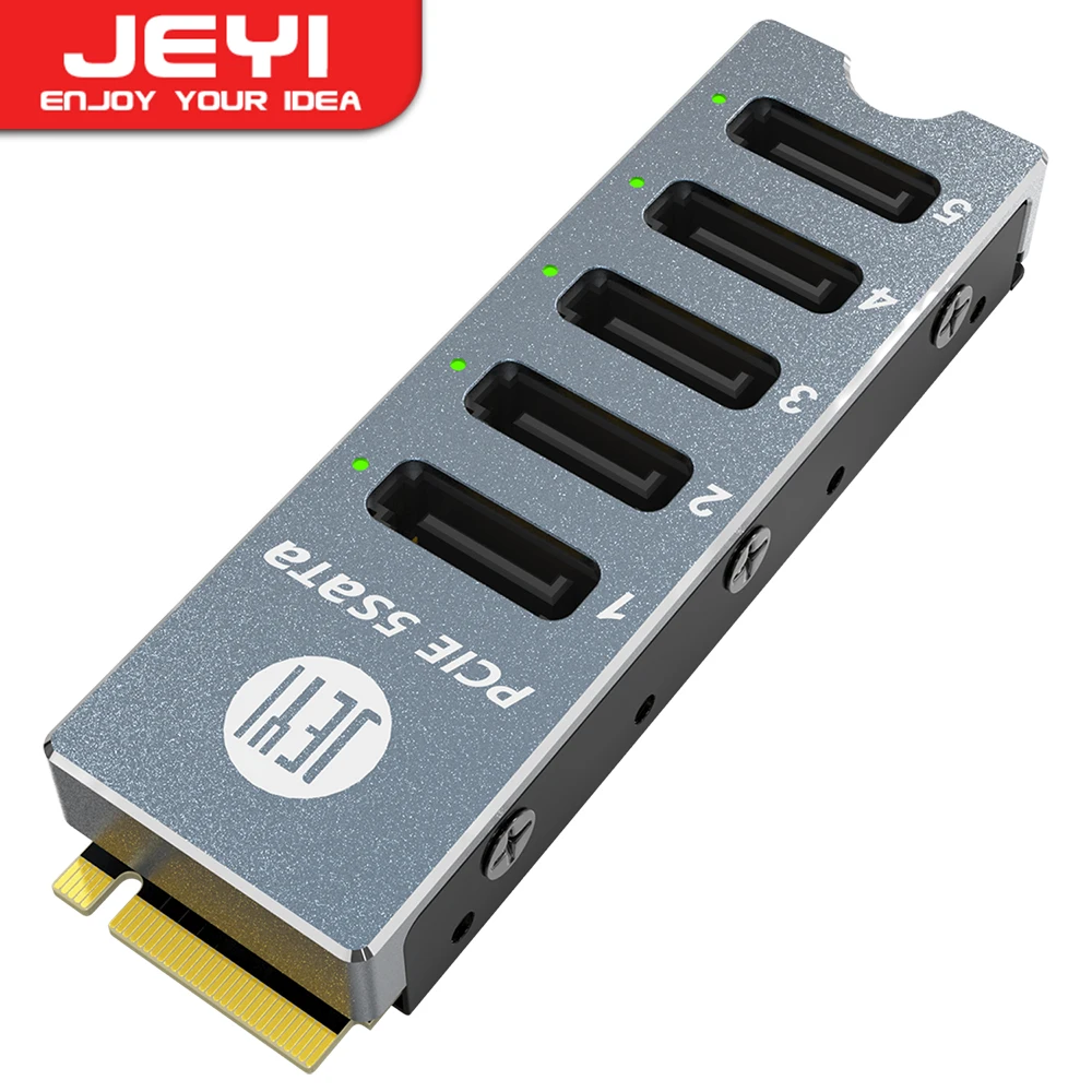 JEYI NVMe M.2 to 5 Sata Adapter, Internal 5 Port Non-RAID SATA III 6GB/s M.2 NVMe Adapter Card for Desktop PC Support SSD HDD