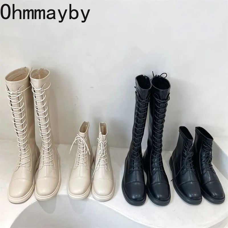 

2022 Winter Women Thigh High Boot Back Zipper Ladies Elegant Soft Leather Knee-High Boots Casual Cross Strap Female Long Booties