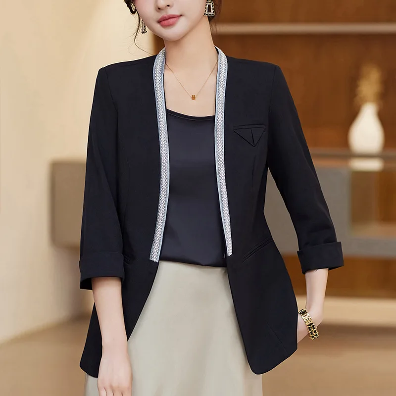 

M-4XL Womens Blazers Coat Spring Summer Female Suit Jackets Open Stitch Slim Fashion Simplicity Ladies Outerwear Clothes Hw87