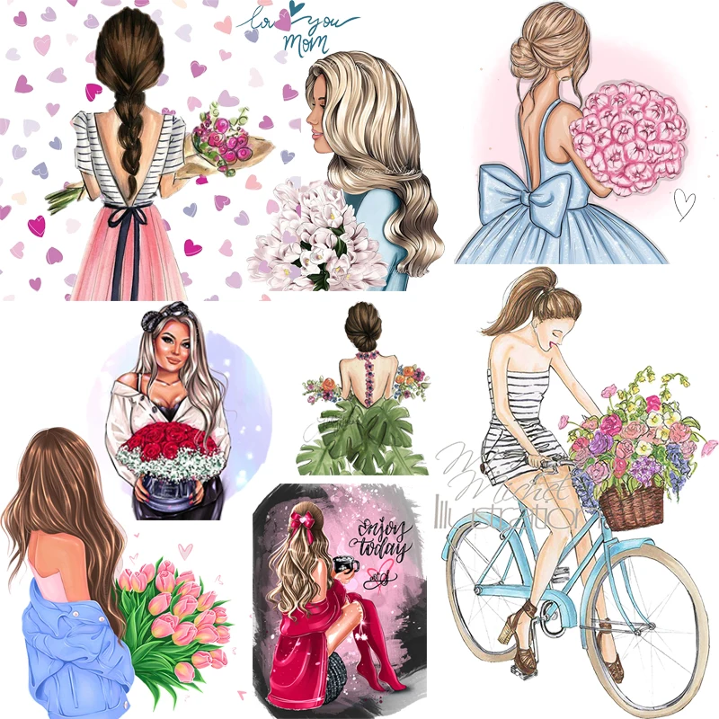 

Fashion Girls Patch Iron-On Transfers For Clothing Stickers Women Washable Thermal Heat Transfer For Clothes Applique Decorate