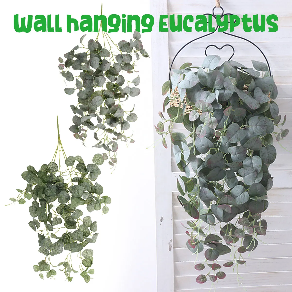 

L Artificial Eucalyptus Bouquet 76CM Wall Hanging Eucalyptus Rattan with Built-in Iron Wire Simulation Faux Plants Vines Green