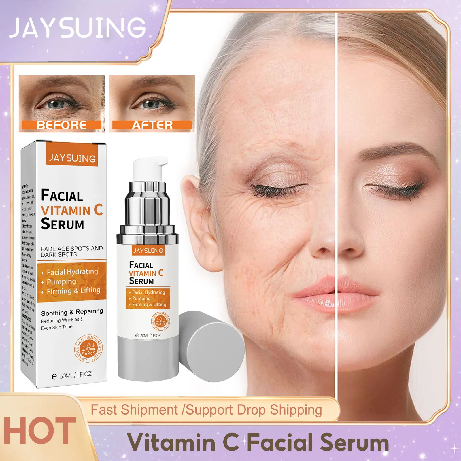 

Vitamin C Serum Anti Age Brighten Skin Lighten Spots Hyaluronic Acid Facial Moisturizing Whitening Anti Wrinkle Skincare Product