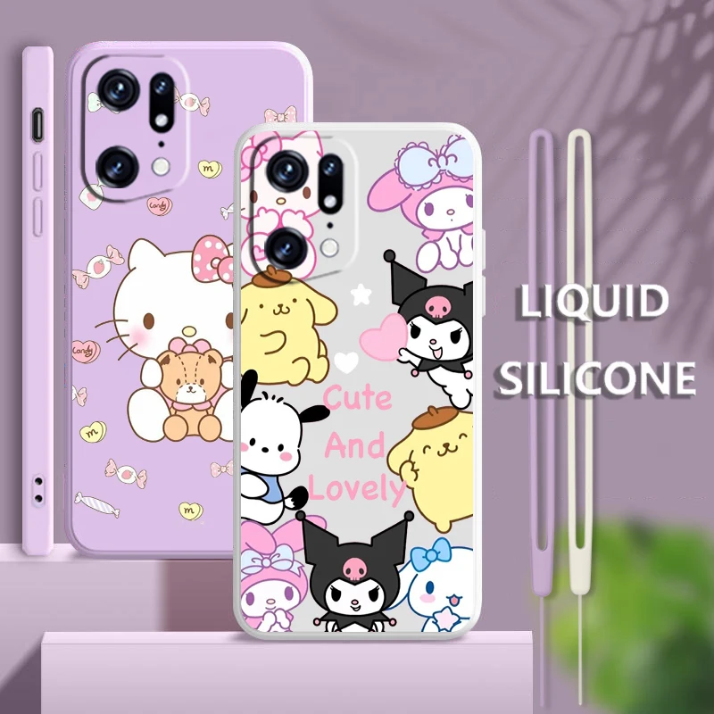 

Kuromi Melody For OPPO Find X5 X3 X2 neo Pro Lite A5 A9 2020 A53S 4G 5G Liquid Rope Soft Silicone Phone Case Coque Capa Fundas