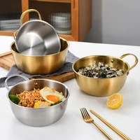 double layer 304 stainless steel tableware ramen bowl with handle noodles pot bowls food plate home kitchenware kitchen utensils