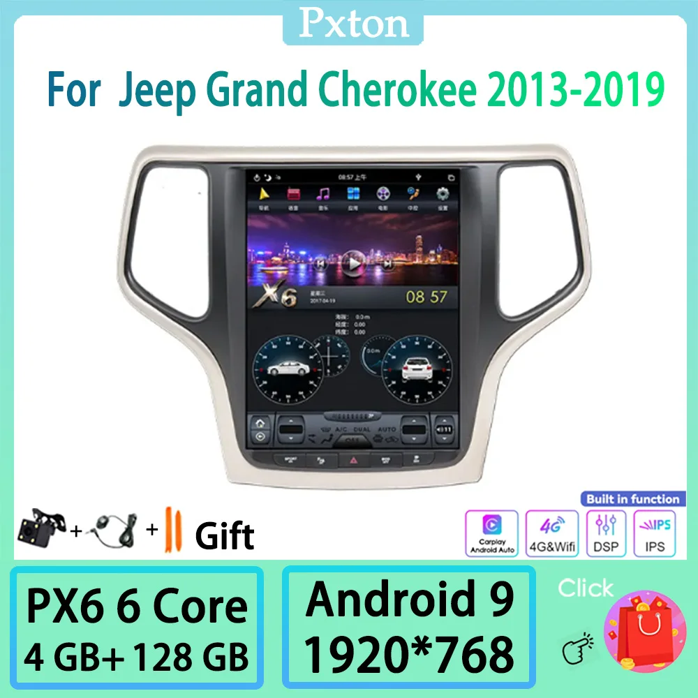 

Pxton Android Tesla Screen Car Radio Stereo Multimedia Player For Jeep Grand Cherokee 2013-2019 Carplay Android Auto PX6 4G WIFI