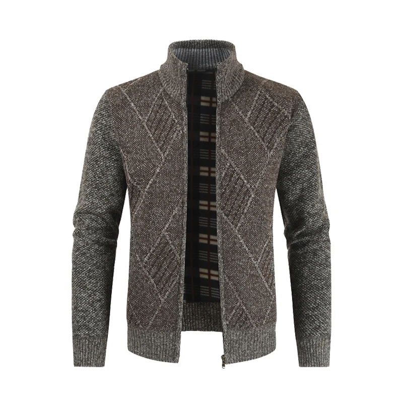 

Winter Thick Men's Knitted Sweater Coat Off White Long Sleeve Cardigan Fleece Full Zip Male Causal Plus Size Clothing for Autumn