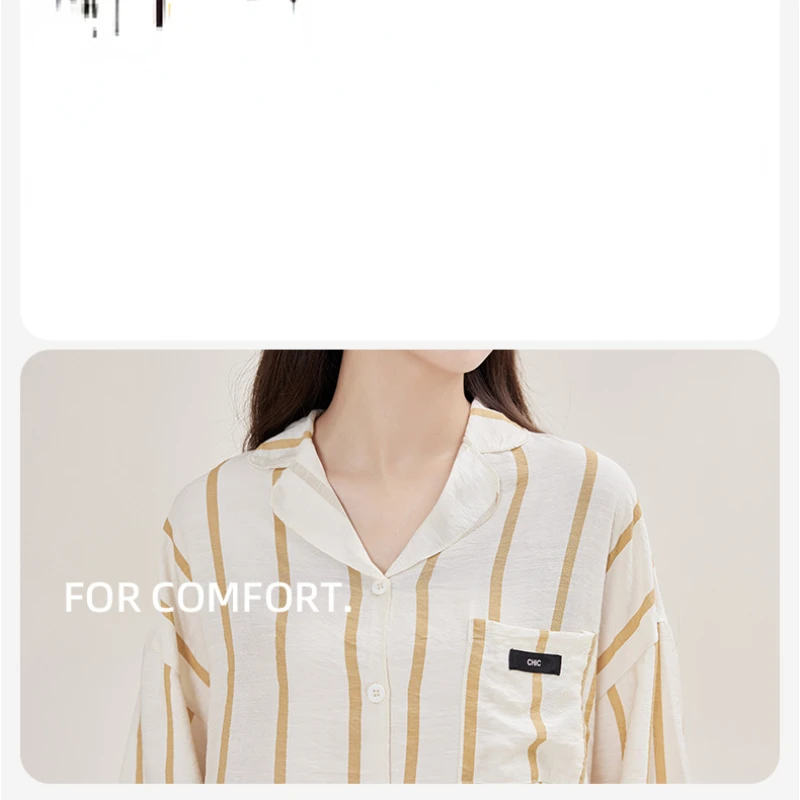 Spring and Summer Pajamas for Women Half-sleeve Shorts Cool Feeling Suit Simple and Advanced Striped Sleepwear Loose Loungewear