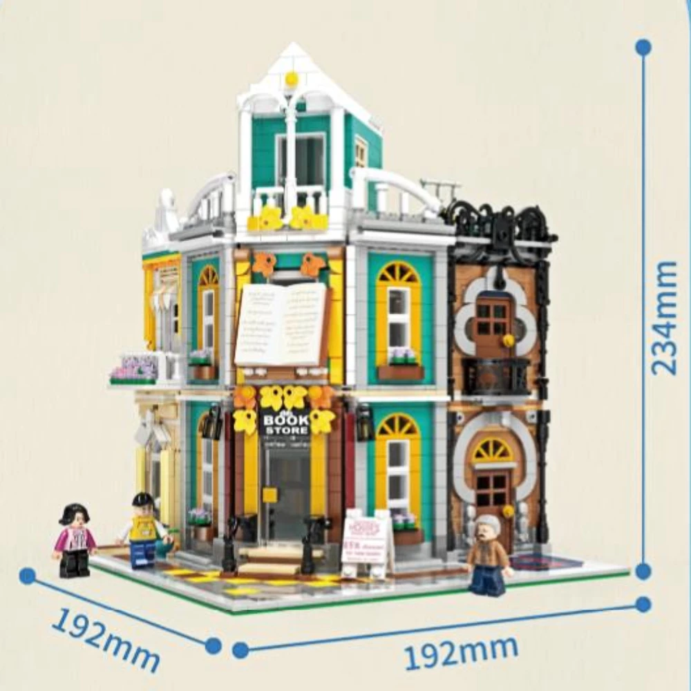 

Creative Assembly Toy for Children City Street View Architecture Corner Bookstore 3D Model DIY Diamond Blocks Bricks