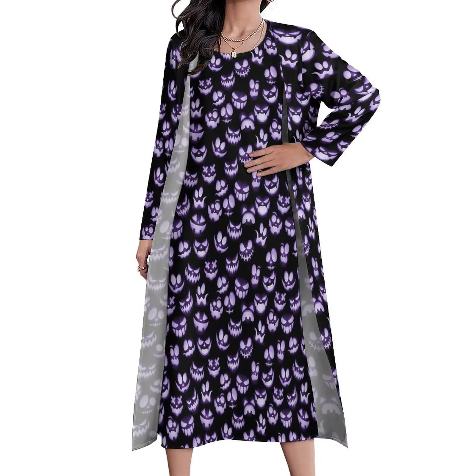 

Pumpkin Faces Dress Spring Halloween Print Korean Fashion Casual Long Dresses Female Design Beach Maxi Dress 3XL 4XL 5XL