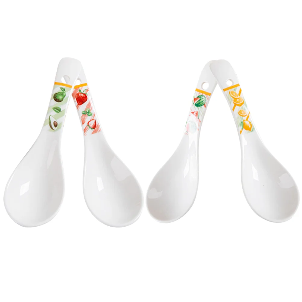 

4 Pcs Ceramic Spoons Fruit Pattern Food Serving Spoons Creative Porridge Spoon
