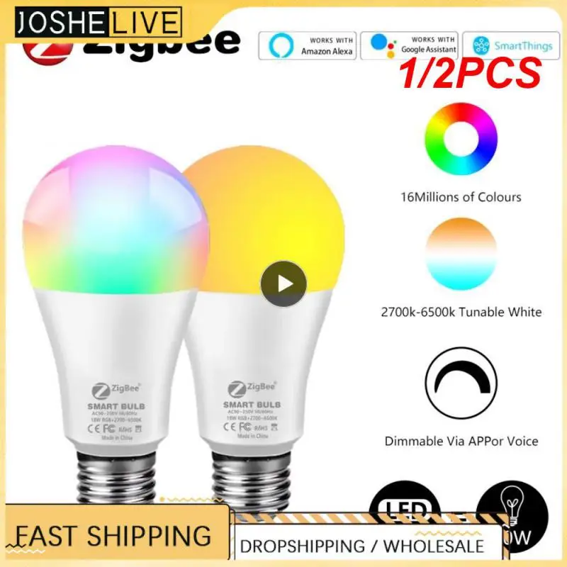 

1/2PCS Tuya Zigbee LED Smart Light Home E27 LED Bulbs APP Control 12W/15W /18W RGB+CW+WW Alexa Lamp Dimmable Work With Google