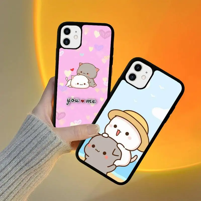 

Couple Lovely Cute Gray Cat Phone Case Silicone PC+TPU Case for iPhone 11 12 13 Pro Max 8 7 6 Plus X SE XR Hard Fundas