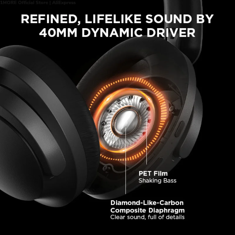 1MORE SonoFlow Wireless Bluetooth Hybrid ANC Headphones, Hi-Res LDAC AAC 12 EQ, 70H Battery, Connect 2 Devices, 5 Microphones