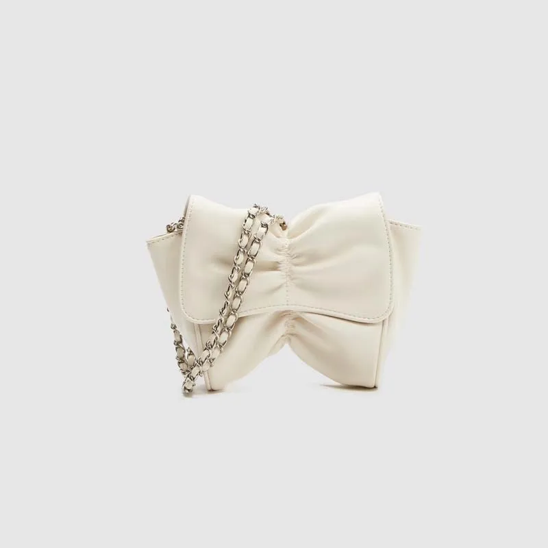 Bowtie Casual Chain Underarm Mini Bags for Women Fashion Versatile Candy Color Shoulder Bag PU Leather Soft  Purses and Handbags