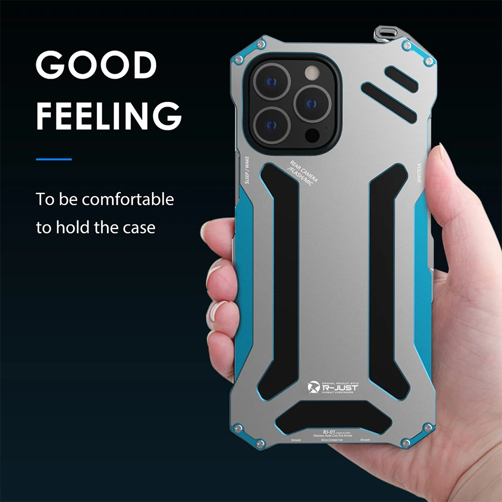 Tanie Oryginalny R-JUST Metalowy Futerał Na Zbroję Dla Iphone 14 Pro Max 12Mini Odporny Na Wstrząsy Pokrowiec 13 11 SE XR Xs 8 7 Plus Chroń Telefon Coque Funda