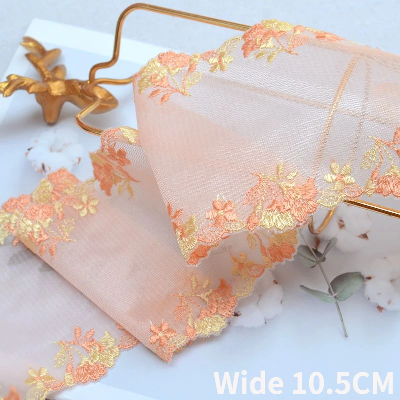 

10.5CM Wide Luxury Mesh Embroidered Golden Flowers 3d Lace Trim Ribbon Cheongsam Doll Dresses HeadScarf Sewing Apparel Fabric