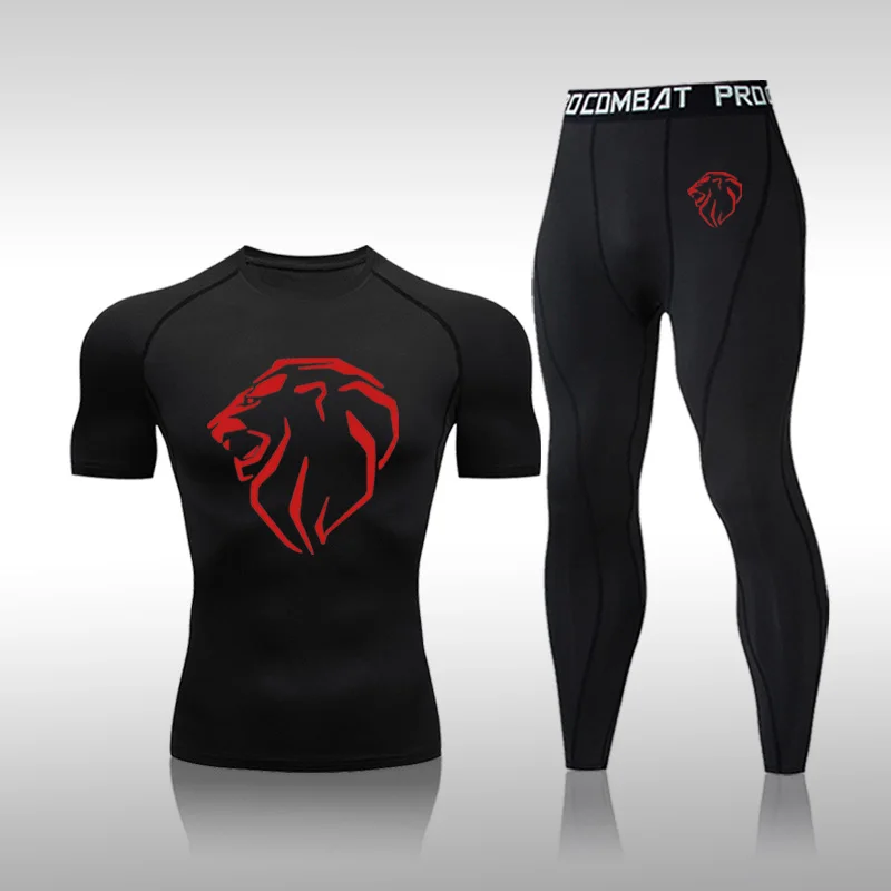 

Black Compression Men T-shirts Workout Sports Running T-shirt Short Sleeve Quick Dry Tights Sets Fitness Exercise Gym Sweatpants