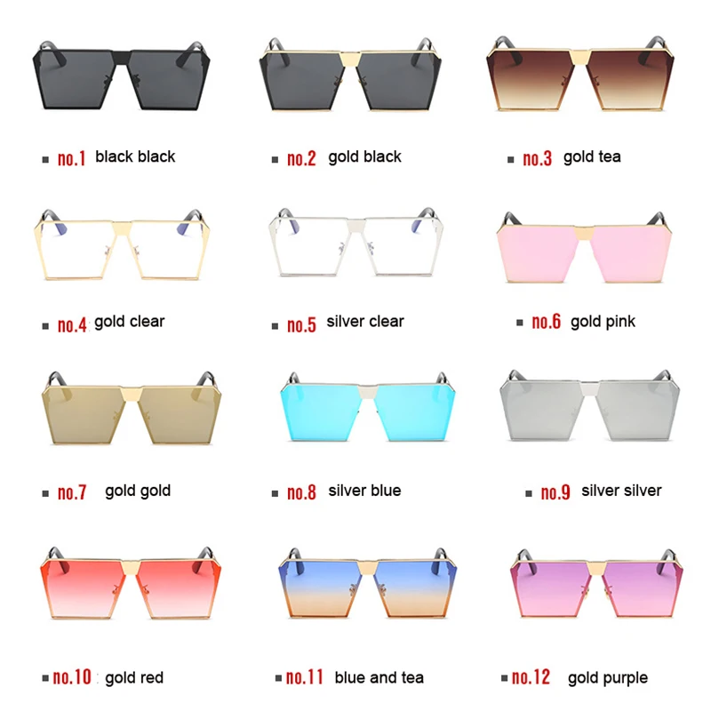 Женские/мужские солнцезащитные очки с плоскими квадратными линзами цвет в