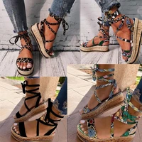 new summer women snake printed sandals platform heels fashion sexy peep toe beach party plus size ladies sandals