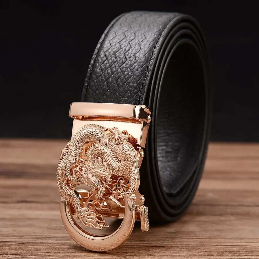 Leather Belts for Men NEW Men's Leather Ratchet Dress Belt with Automatic Buckle 35mm Wide 1 3/8" Length:110-125cm