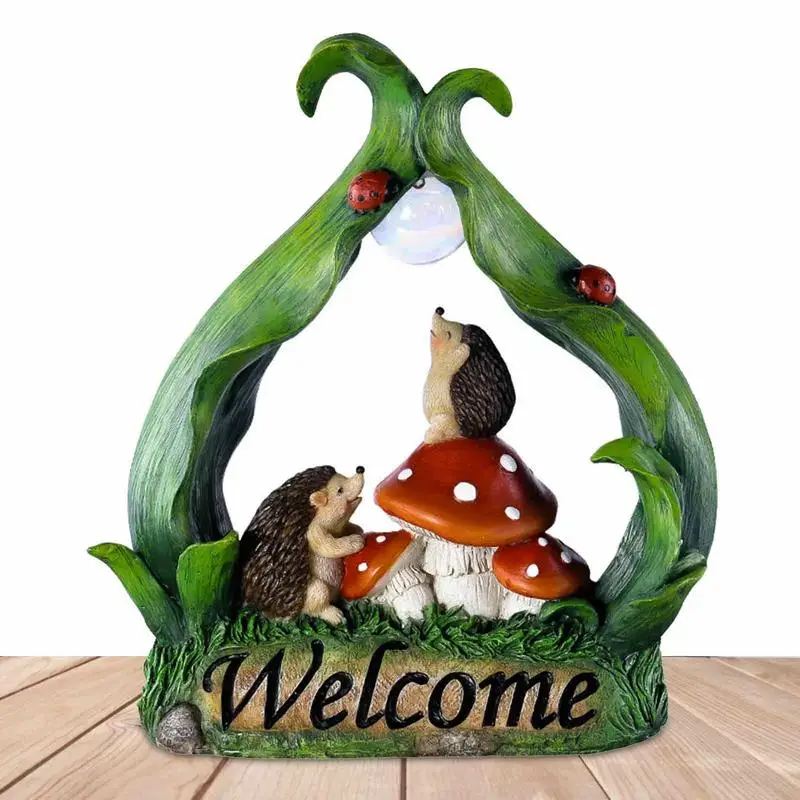

Animal Miniature Hedgehog Mushroom Ornament Garden Statue Landscape Decor DIY Patio With LED Light Yard Solar Powered Fairy Lawn