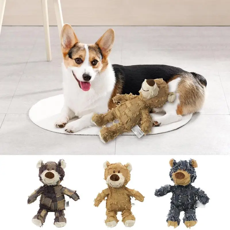 

Squeaky Plush Dog Toy Patchwork Cute Bear Pet Plush Puppy Bite Resistant Molar Chew Teeth Cleaner Funny Sounding Interactive Toy