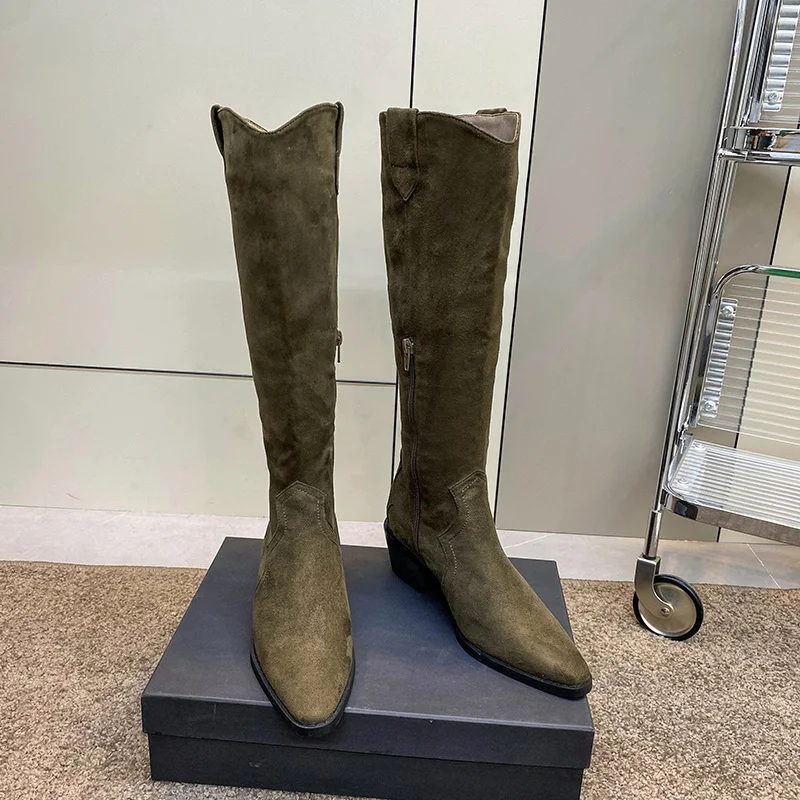 Women's Boots Summer Thin Brown Thick Heel Pointed Toe Retro British Style High Knight Boots Botas Mujer Thigh High Boots 2023