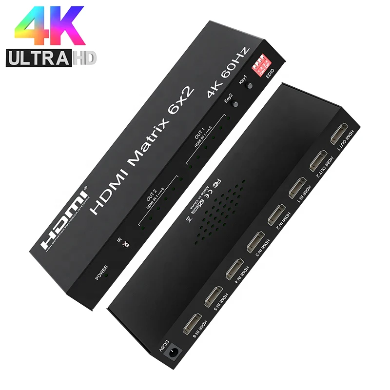 Interruptor matricial HDMI 6x2 4k 60Hz, conmutador profesional de matriz HDMI, divisor 6 en 2, con conmutador de Audio y vídeo HDMI para monitor de PC