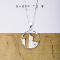chinese style eaves house pendant necklace jewelry authentic 925 sterling silver chain ethnic choker necklaces wholesale xl038