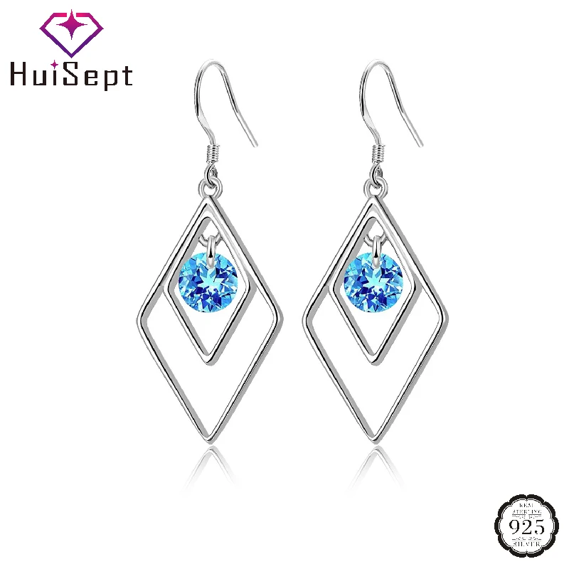 

HuiSept New Fashion 925 Silver Earrings with Zircon Jewelry for Women Wedding Engagement Party Gift Drop Earring Accessories