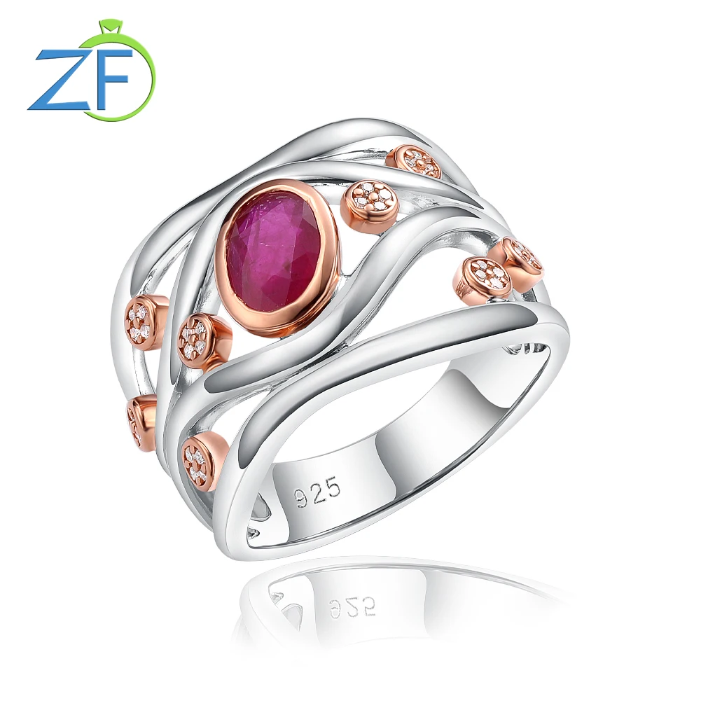 

GZ ZONGFA Pure 925 Sterling Silve Eye Ring for Women Natural Ruby Diamond 1.04ct Gemstone Luxury Wedding Party Fine Jewelry