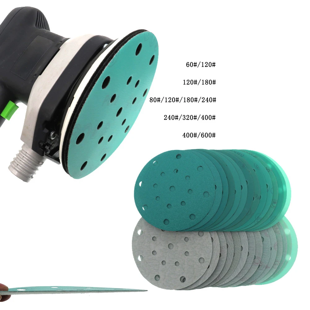 

5pcs 6Inch 17Hole Sanding Discs Hook & Loop Wet Dry PET Film Sandpaper For Polishing Woodworking Tool 60-2000#