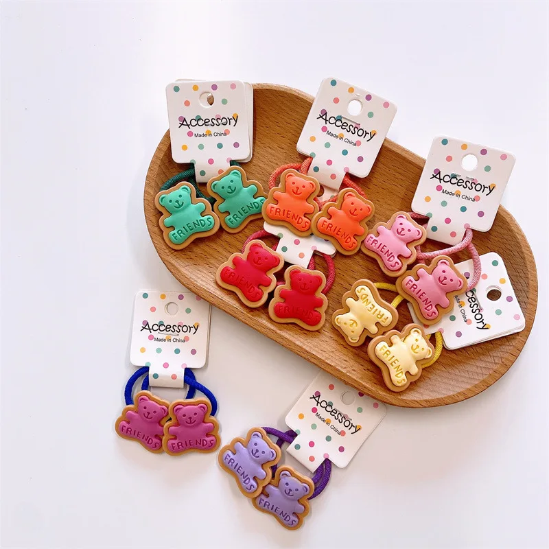 Corda de Cabelo Scrunchies para Meninas Laços de Cabelo Anéis de Corda Bonito Coreano Kawai Animal Elasticidade Crianças Acessórios 2 Pcs