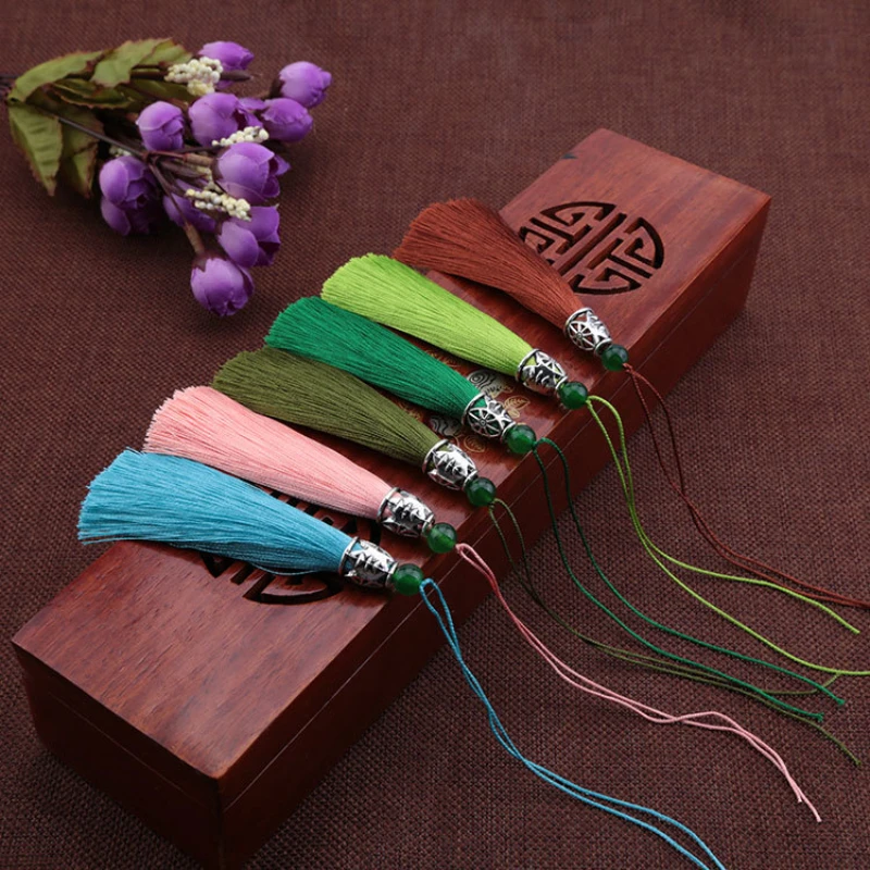 

5pcs/Lot 8CM Alloy Rice Hat Green Jade Bead Tassel Hanging Spike Chinese Knot Mobile Phone Case Decoration Bag Bookmark Fan Pend
