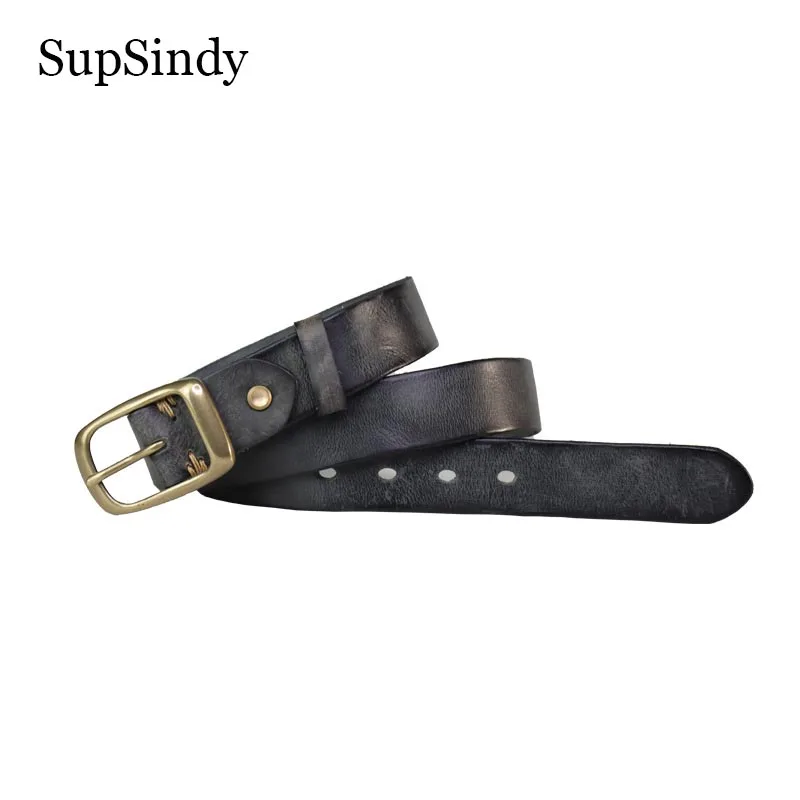 

SupSindy Men Genuine Leather Belt Luxury Copper Pin Buckle Cowhide Belts for Men Jeans Waistband Vintage Style Casual Male Strap