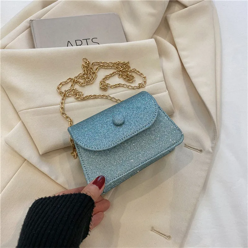 

Shining Bags Women Small Shoulder Designer Bag Party Evening Clutch Bag Ladies Chain Pure Color Mini Purse Handbag New