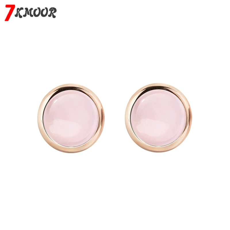 

Оптовая продажа, модные ювелирные украшения, круглые серьги-гвоздики из розового натурального фурона, розового кварца, серебристого цвета