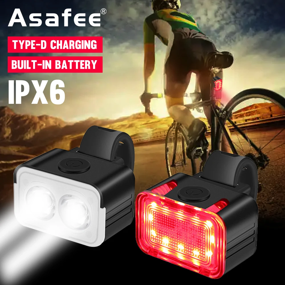 

Asafee L6 LED Bicycle Light Professional 200M Range Front Light+Back Light Built-in Battery Rechargeable Waterproof Bike Torch