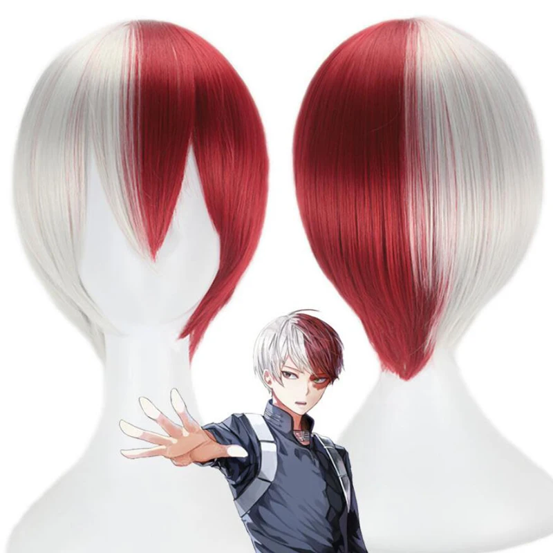 

My Hero Academia Boku no Hiro Akademia Shoto Todoroki Shouto Cosplay Wig Short White And Red Heat Resistant Synthetic Hair Wigs